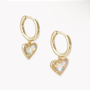NEW Kendra Scott Ari Heart Gold Huggie Earrings in Dichroic Glass